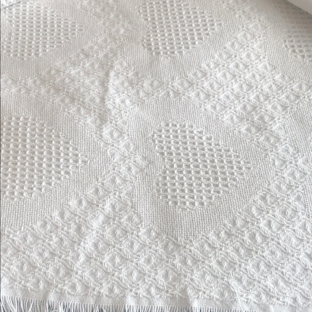 Elegant White Fringed Throw Blanket
